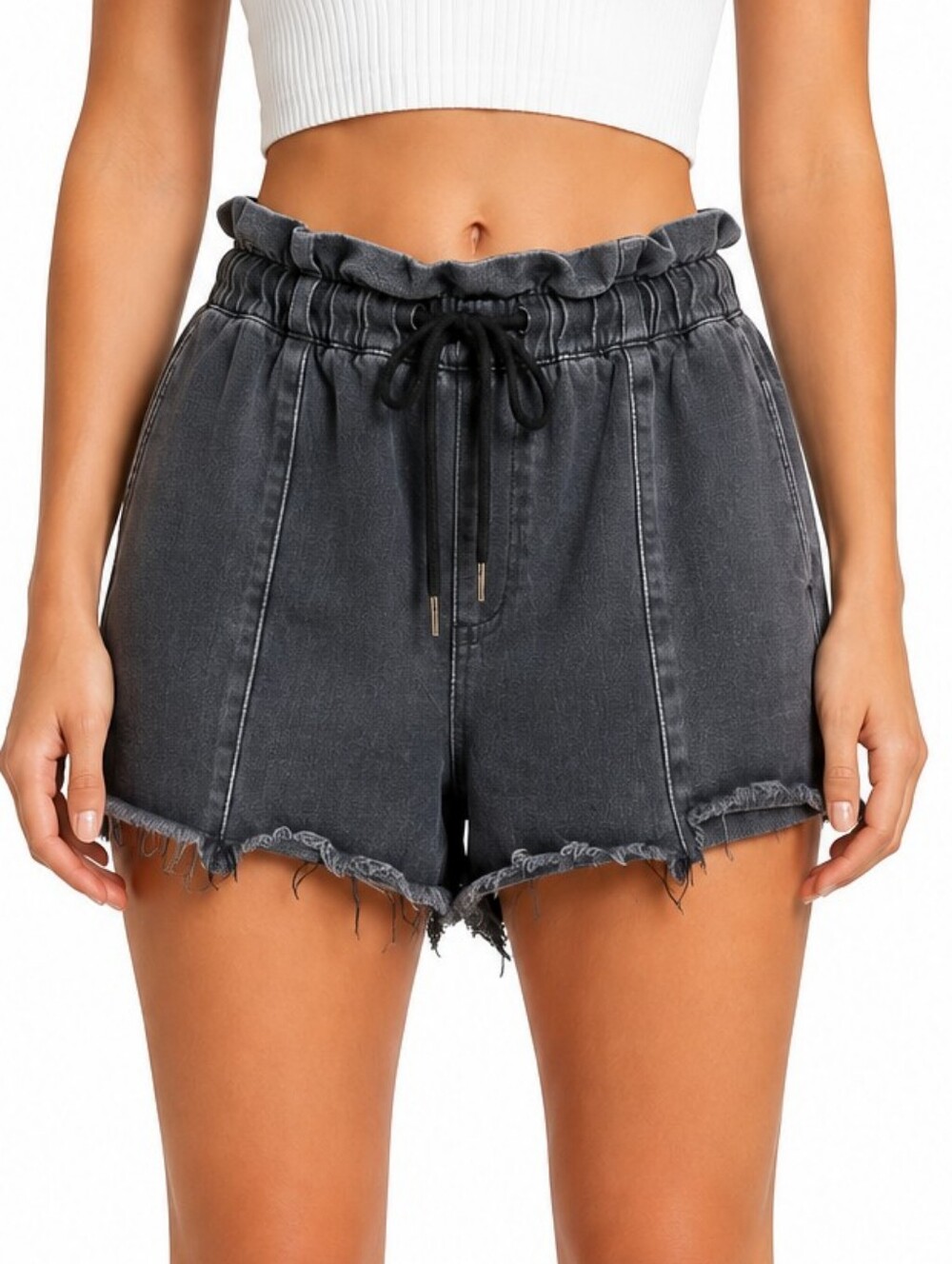 Pistola Cooper Paperbag Drawstring Denim Shorts Salem Black Size Large grunge